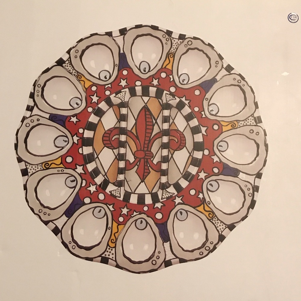 Hand-Painted colorful Fleur de Lis Oyster Serveware Plate